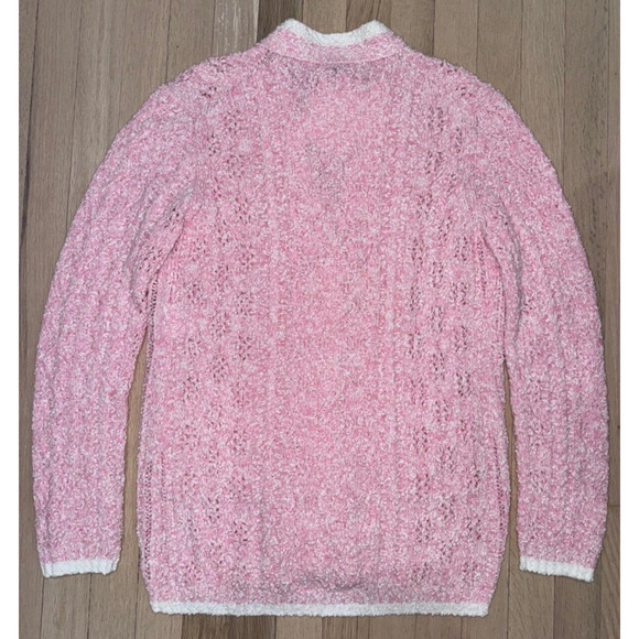 Chanel 24P Pink White Knit Boucle CC Logo Button Long Sleeve Cardigan Sweater 36 - Picture 13 of 16